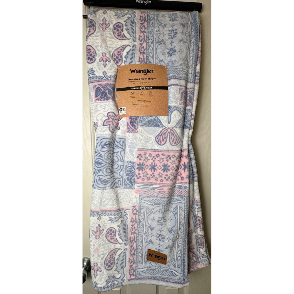 Wrangler Oversized Plush Throw 60x70 Pink Blue Gray Bandana